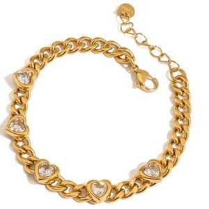 Gold Heart Chain Bracelet 18k Gold plated over stainless steel chain link new